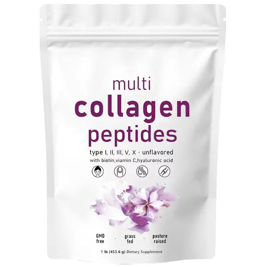 Multi Collagen Peptides  avec Biotine, Vitamine C, Hyaluronic Acid , 454g